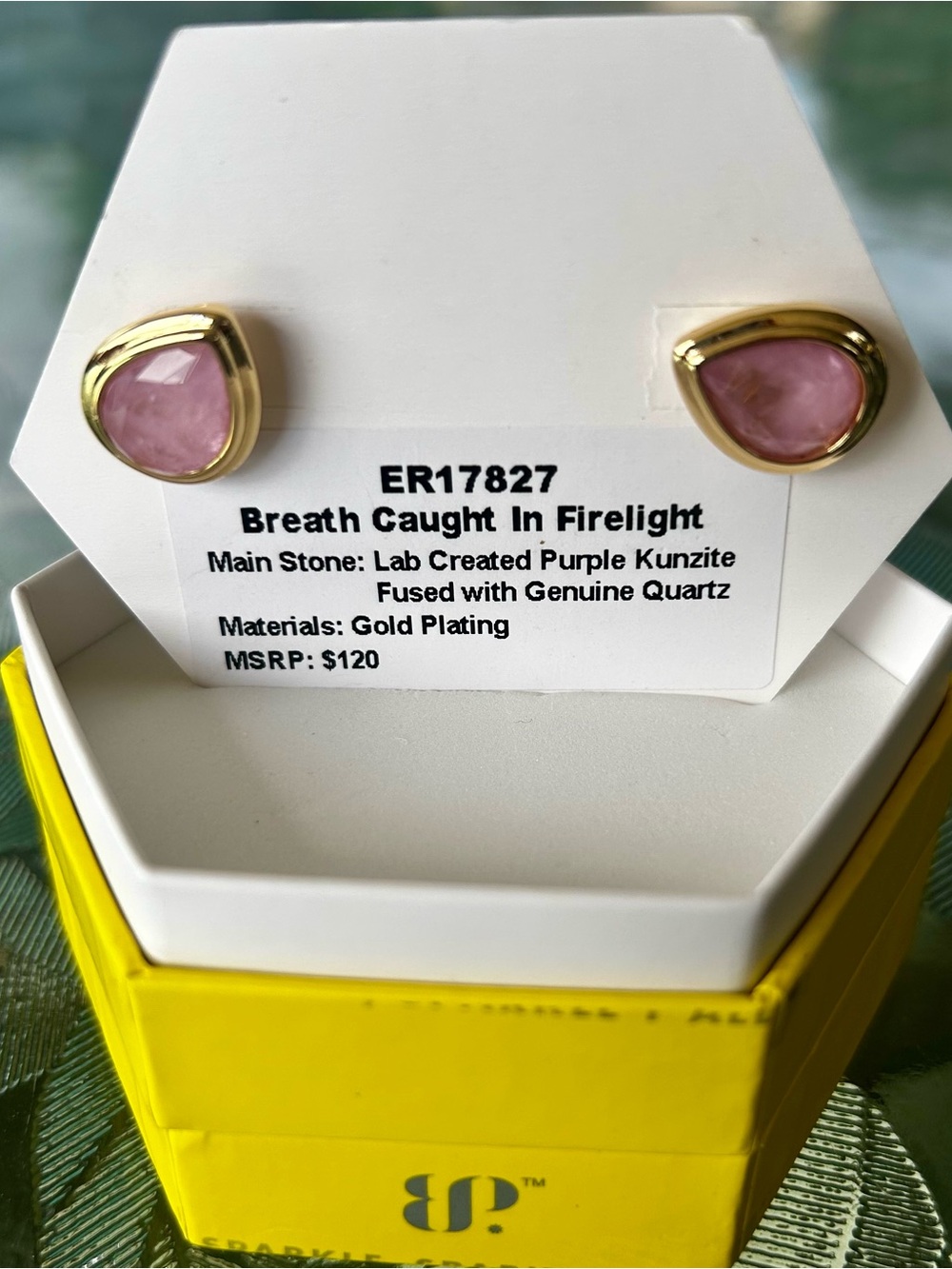 BP OG Purple Kunzite fused with genuine quartz. Gold-Plated Stud Earrings